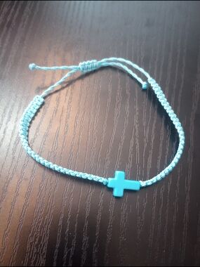 Blue Woven Adjustable Cross Bracelet